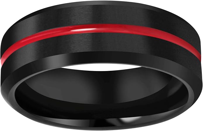 CROWNAL 6mm 8mm 10mm Thin Red Groove Black Brushed Tungsten Carbide Wedding Band Ring Comfort Fit Engraved I Love You Size 5 To 17