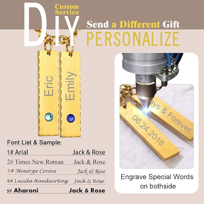 GOLDCHIC JEWELRY Personalized Birthstone Name Necklaces for Men Women, Engraved Family Names Necklace with Birthstone Vertical Bar Necklace, Pendant for Husband/Father/Grandma/Wife Birthday Gifts