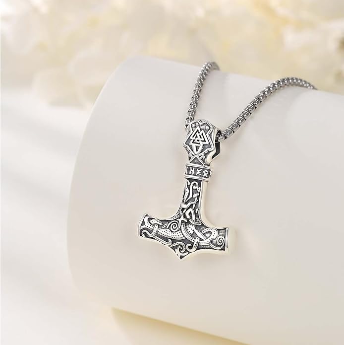 Viking Necklace 925 Sterling Silver Celtic Nordic Runes Amulet Necklace Viking Jewelry for Men Women