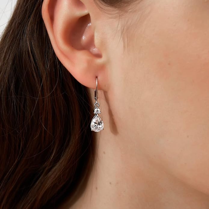 925 Sterling Silver Blue Topaz/Amethyst/Rainbow Quartz CZ Teardrop Leverback Earrings Drop Dangly Gemstone Earings Hypoallergenic Birthday Jewelry Gifts for Women