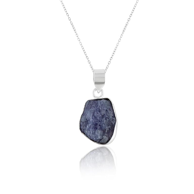 Natural Real Raw Tanzanite Crystals Bezel Pendant Necklace, Birthstone, Healing Rough Gemstone, 925 Sterling Silver Jewelry 18 inch (1 pendant)