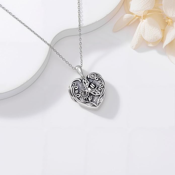 TOUPOP Heart Locket Necklace 925 Sterling Silver Love Locket that Holds Pictures Gifts for Women Her