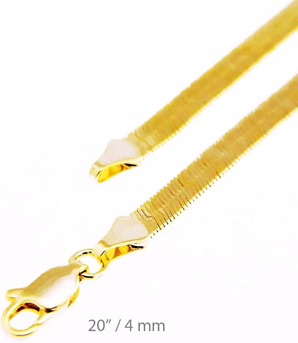 Men's Women's Flat Flexible Shine Herringbone Chain Necklace 14kt Gold Plated sized 20"