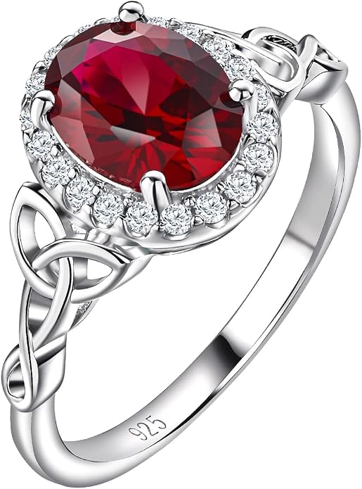 DAYBYDAY Celtic Birthstone Rings for Women 925 Sterling Silver Heart/Round/Pear/Oval Created Gemstone Moissanite Halo Engagement Promise Rings for Her Wife Birthday Anniversary Wedding Jewelry