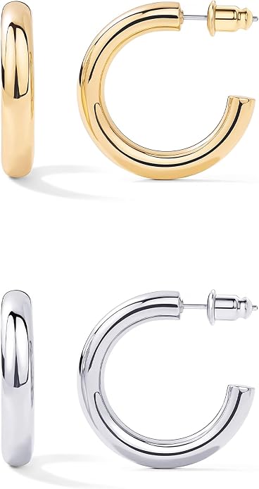14K Gold-Plated, Lightweight, Open Hoop Earrings For Women