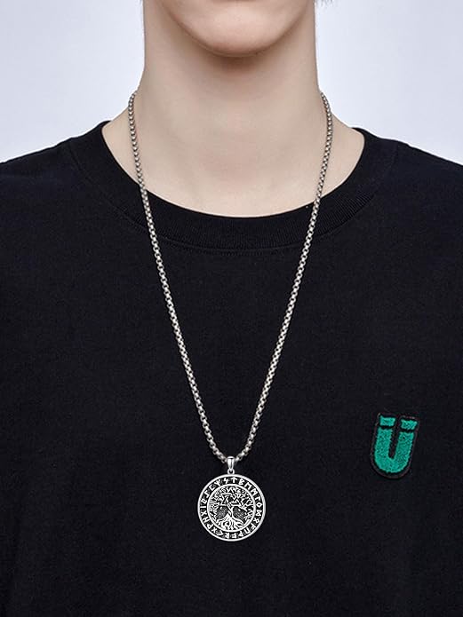 Viking Necklace for Men 925 Sterling Silver Viking Wolf/Thors Hammer/Vegvisir/Tree of Life/Compass Pendant Norse Necklace Amulet Talisman Christmas Gifts for Him Her