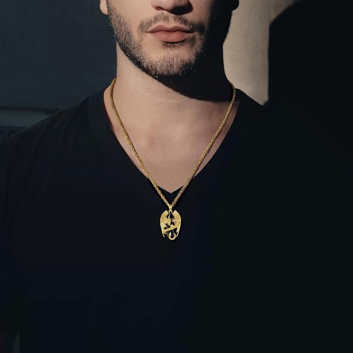 INFUSEU Unique Dragon Necklaces with Healing Crystal Stone for Men Women, Personalized Spiritual Gifts, 24 Inch Chain