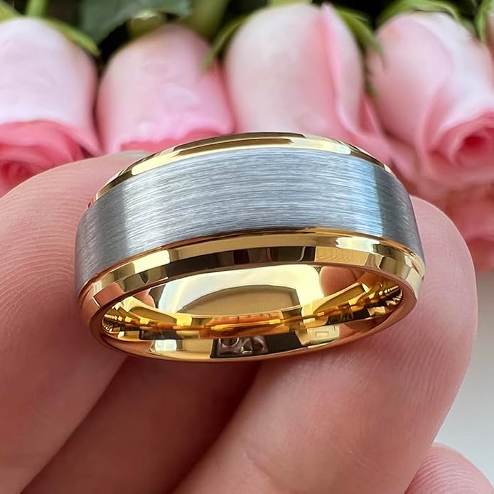 TUTISS 6mm 8mm Tungsten Rings for Men Women Fashion Engagement Wedding Bands Brushed Finish Stepped Beveled Edges Comfort Fit