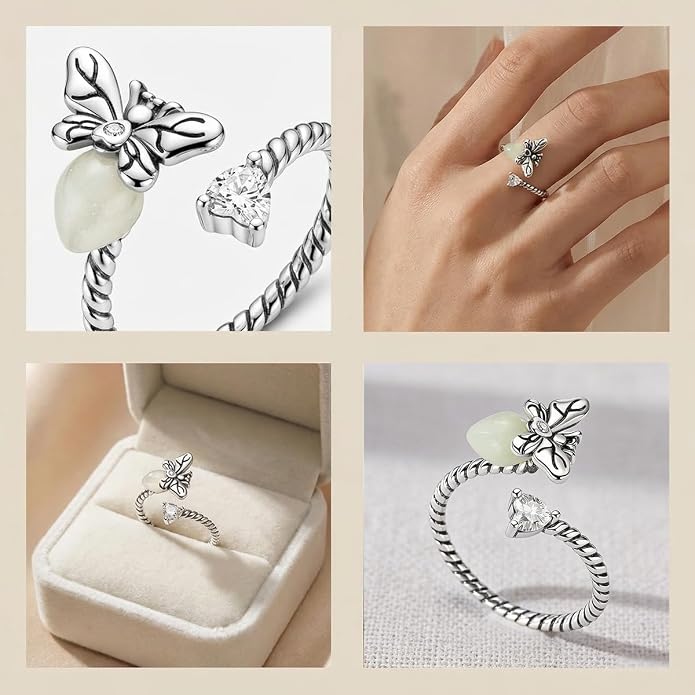 925 Sterling Silver Adjustable Open Rings for Women with Snake, Evil Eye or Bee Designs, Dainty Stackable Thumb Finger Rings, Gold Silver Ring Jewelry Gift for Mujer, Size 6-9