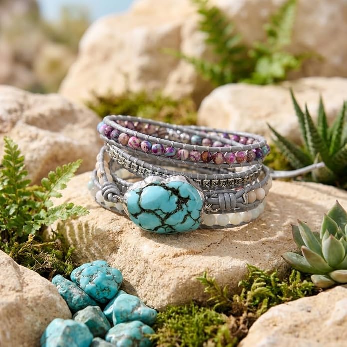 YGLINE Boho Handmade Wrap Leather Tube Crystal Stone Bracelet for Women