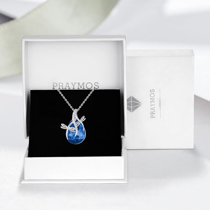 PRAYMOS S925 Sterling Silver Birthstone Necklaces for Women Dainty CZ Necklace Dragonfly Pendant Minimalist Jewelry Gift