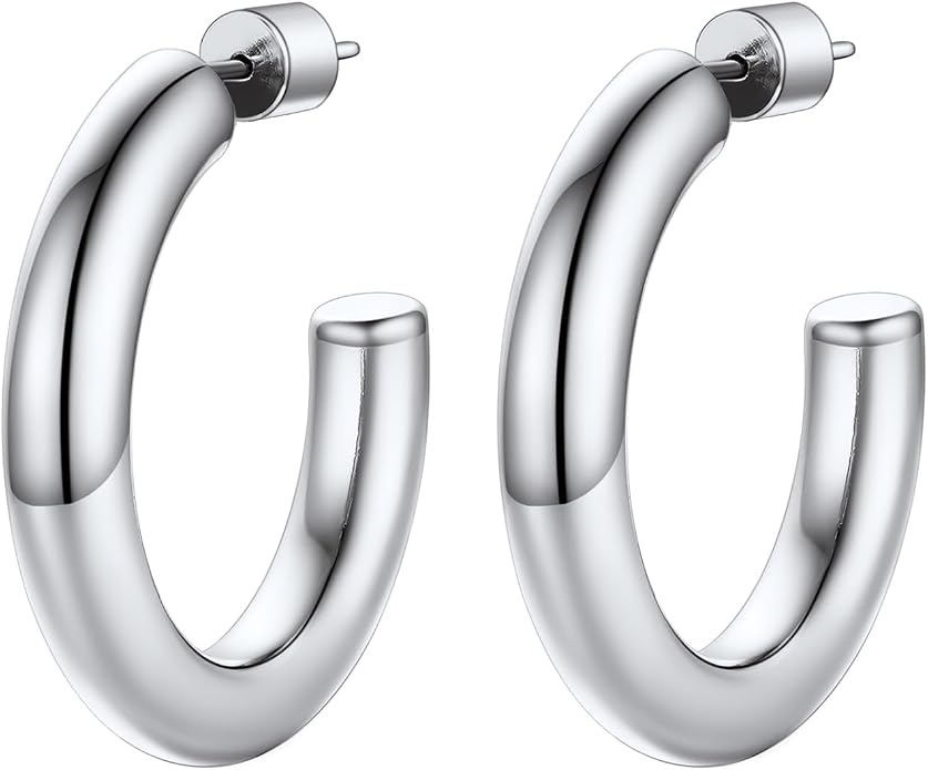 Stainless Steel Chunky Hoop Earrings For Women, Minimalist and Chic, Black/Gold Plated, Round Hoops Earrings Hypoallergenic, Size: 30mm/40mm/60mm/80mm, Come with Box