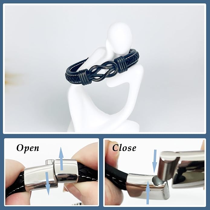 Gifts for Men Infinity Leather Bracelet for Dad New Daddy Husband Boyfriend Son Grandson Brother Nephew Uncle Black Braided Engraved Leather Jewelry Gifts for Fathers Day Birthday Christmas