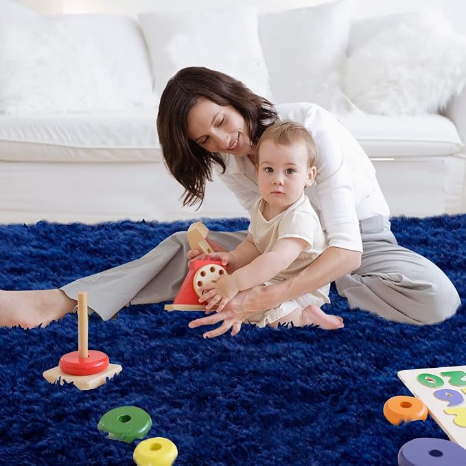 Blue Area Rug 7x10 Living Room - Fluffy Soft Carpet | Cloud-Soft Comfort: Microfiber Memory Foam Layers Cradle Every Step - Cozy Warmth Your Whole Family Will Sink Into Daily