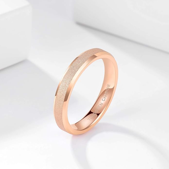Greenpod 4mm 6mm Tungsten Carbide Ring for Men Women Beveled Edge Brushed Silver/Black/24K Gold Plated Wedding Band Comfort Fit Size 4-13