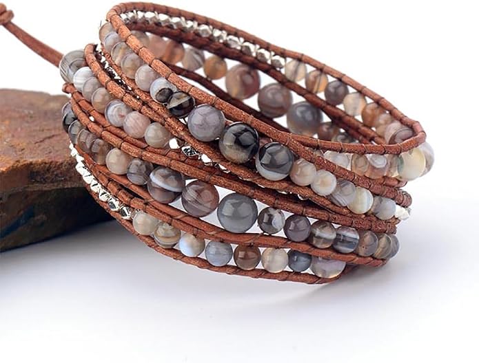 Boho Wrap Bead Bracelet for Women - Handmade Adjustable Natural Stone Beaded Bracelets Yoga Healing Bracelet Bangle Hippie Jewelry