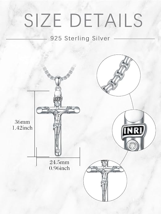 KXJ S925 Sterling Silver Black Cross/Best Dad/Baseball Bat/Silver Cross/Ankh Cross/Crucifix with 22+2 Inches Stainless Steel Rolo Chain Cross Necklace for Men Women Christian Religious Jewelry Gifts