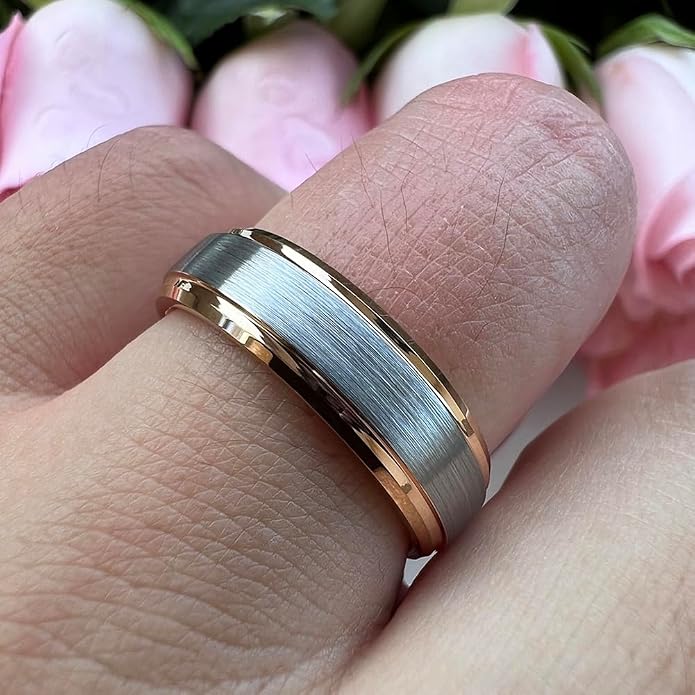 TUTISS 6mm 8mm Tungsten Rings for Men Women Fashion Engagement Wedding Bands Brushed Finish Stepped Beveled Edges Comfort Fit