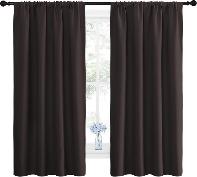 NICETOWN Blackout Curtain Panels 63 inches - Triple Weave Microfiber Energy Saving Thermal Insulated Solid Rod Pocket Blackout Curtains for Bedroom (1 Pair, 42 inches by 63 Inch, Toffee Brown)