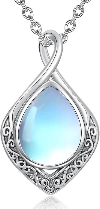 PELOVNY Celtic Knot Necklaces for Women 925 Sterling Silver Gemstone/Birthstone Teardrop Infinity Necklace Irish Celtic Pendant Jewelry Gifts for Mom Daughter Wife