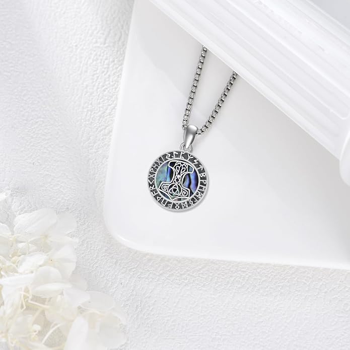 Viking Compass Necklace Sterling Silver Runes Vegvisir Pendant Necklace Mothers Day Jewelry Gift for Women Mom