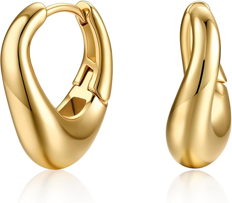 FRUMOS 18K Gold Plated Chunky Hoop Earrings for Women Fashion Thick Gold Hoops Set Jewelry for Birthday Christmas Gifts