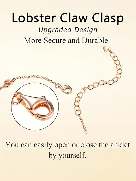 Moissanite Infinity Anklet for Women, Real Authentic 925 Sterling Silver Hypoallergenic, Beautiful Summer Jewelry, Dainty Ankle Bracelet, 8.6-10.6inch (21-26cm) Adjustable