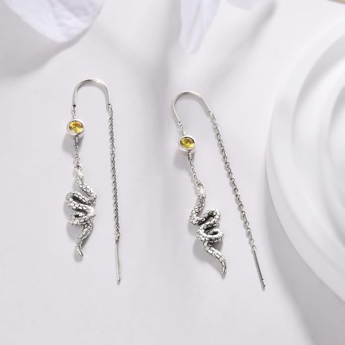 3 Pairs Threader Earrings 925 Sterling Silver Long Chain Earrings Bar/Ball Wrap Threader Drop Earrings for Women Lightweight Minimalist Mother's Day Jewelry Set