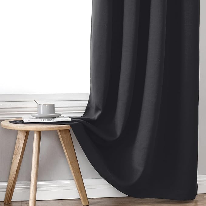 ChrisDowa 100% Blackout Curtains for Bedroom 95 Inches Long 2 Panels Set | 2 Thick Layers, Thermal Insulated, Light Blocking, Grommet, Long Window Drapes, for Living Room, Dark Grey, 52 x 95 Inch