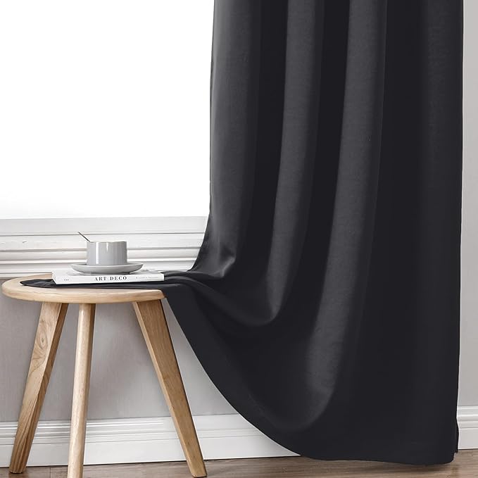 ChrisDowa 100% Blackout Curtains for Bedroom 2 Panels Set with Black Liner | 2 Thick Layers, Thermal Insulated, Light Blocking, Grommet, Window Treatment, Living Room Drapes, Dark Grey, 52 x 45 Inch