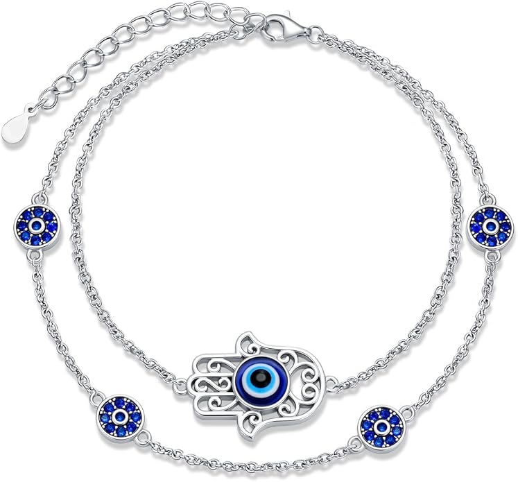 925 Sterling Silver Ankle Bracelet Evil Eye/Dolphin/Sea Turtle/Infinity/Wave Seashell/Hamsa Ankle Bracelet Adjustable Summer Beach Ocean Jewelry for Women