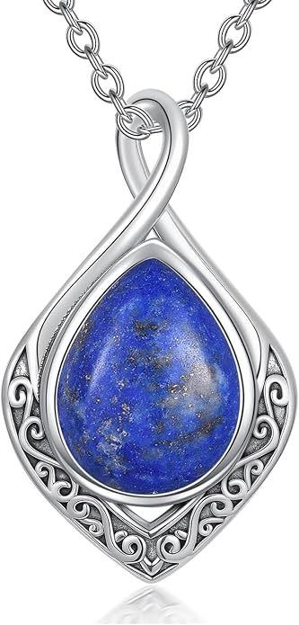 PELOVNY Celtic Knot Necklaces for Women 925 Sterling Silver Gemstone/Birthstone Teardrop Infinity Necklace Irish Celtic Pendant Jewelry Gifts for Mom Daughter Wife