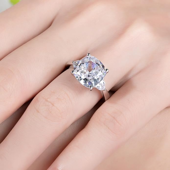 3ct-7ct Cubic Zirconia 3 Stones Engagement Rings 5A Grade Simulated Diamond Cushion Cut/Emerald Cut/Asscher Cut/Heart Cut CZ Anniversary Promise Wedding Rings for Women