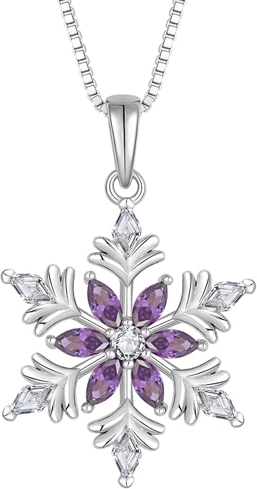 925 Sterling Silver Snowflake Necklace for Women Birthstone Snowflake Pendant Necklace Cubic Zirconia Christmas Jewelry