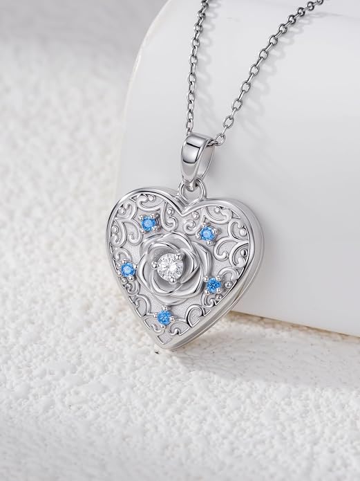 Dorunmo Personalized Locket Necklace 925 Sterling Silver that Holds Pictures Butterfly Birthstone Photo Heart Locket Custom Jewelry Congratulations New Beginnings New Job Gifts for Women