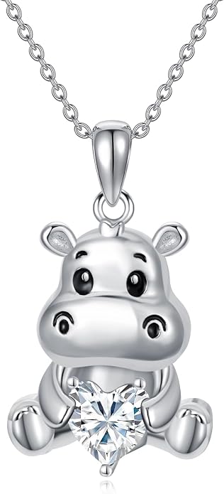 PROESS Animal Birthstone Necklace 925 Sterling Silver Otter/Axolotl/Hippo/Elephant/Dachshund/Monkey/Red Panda Pendant Necklace Animal Birthstone Jewelry Gifts for Women