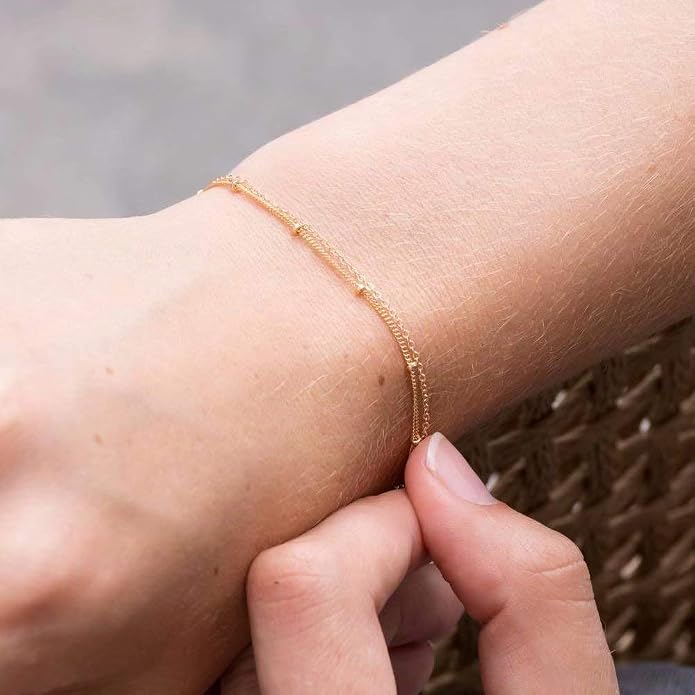 Dainty Gold Bracelets for Women, 14K Gold Plated Adjustable Layered Beads Bracelet Cute Evil Eye Oval Chain Pearl Bar Turtle Gold Bracelets for Women Jewelry