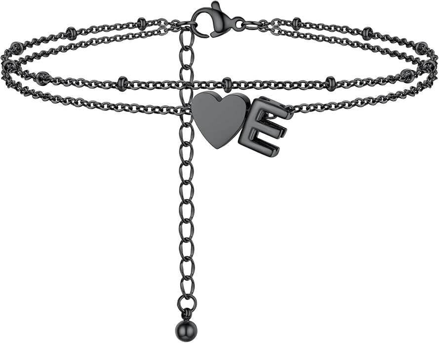 Initial Ankle Bracelets for Women, Dainty Stainless Steel Letter A-Z Layered Anklets, Heart Ankle Bracelet 8.5"-10.5" Adjustable, Summer Beach Jewelry, Come with Box