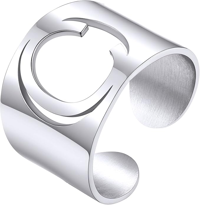 KeyStyle Bold Initial Letter Rings Adjustable, GoldChic Jewelry Women Gold Statement Ring Personalized Engraved Women’s Open Signet Ring for Party (Gold, White Gold, Black)
