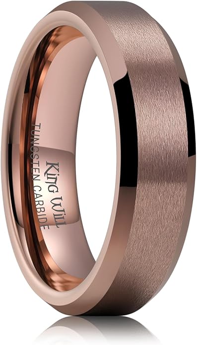 King Will Tungsten Men's Wedding Ring - Available in 6mm to 10mm, Black/Silver, Matte Finish, Beveled Polished Edge, Comfort Fit