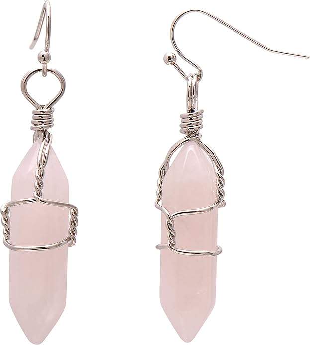 Polished Stone Wire Wrapped Point Crystal Earrings for Women Reiki Energy Healing
