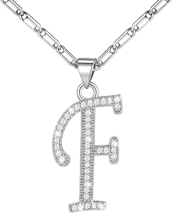 U7 Initial Necklace for Women, Gold/Platinum Plated CZ Crystal Letter A-Z Pendant Necklace, Shiny 20 Inch Name Chain Dainty Personalized Jewelry for Men Mom Wife Friend