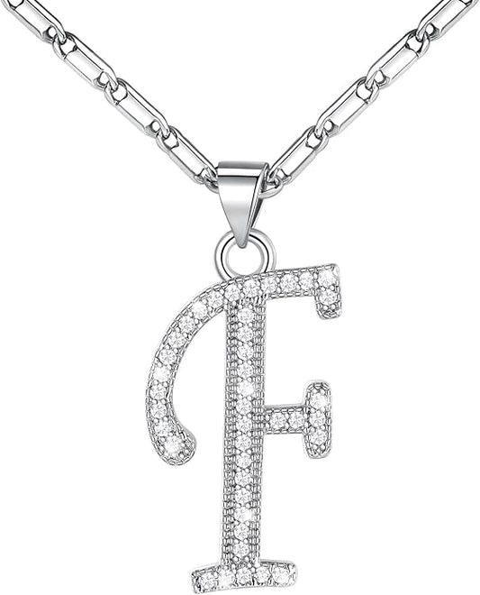 U7 Initial Necklace for Women, Gold/Platinum Plated CZ Crystal Letter A-Z Pendant Necklace, Shiny 20 Inch Name Chain Dainty Personalized Jewelry for Men Mom Wife Friend