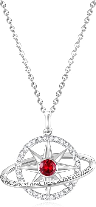 FANCIME Stellar Promise Birthstone Necklace for Women White Gold Plated Sterling Silver Planet Star Pendant Fine Jewelry Anniversary Birthday Mothers Day Gifts for Women Wife Friend Her