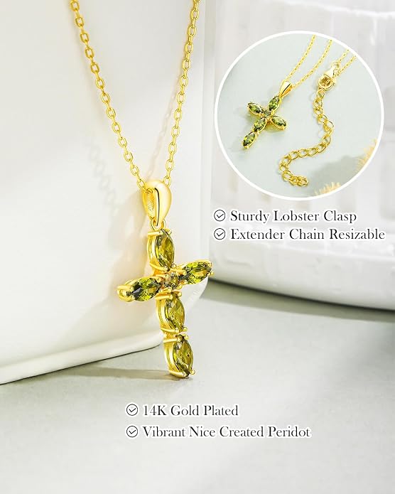 14K Gold Plated 925 Sterling Silver Birthstone Cross Necklace for Women Men