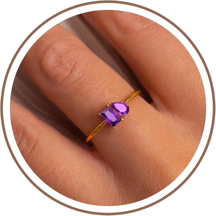 Birthstone Rings for Women, Non Tarnish Gold Rings 2026 Graduation Gifts Birthday Gift Trendy Teen Girl Stuff Dainty 14K Plated Adjustable CZ Stacking Promise Ring Anniversary Jewelry for Friend Sister Girlfriend Daughter