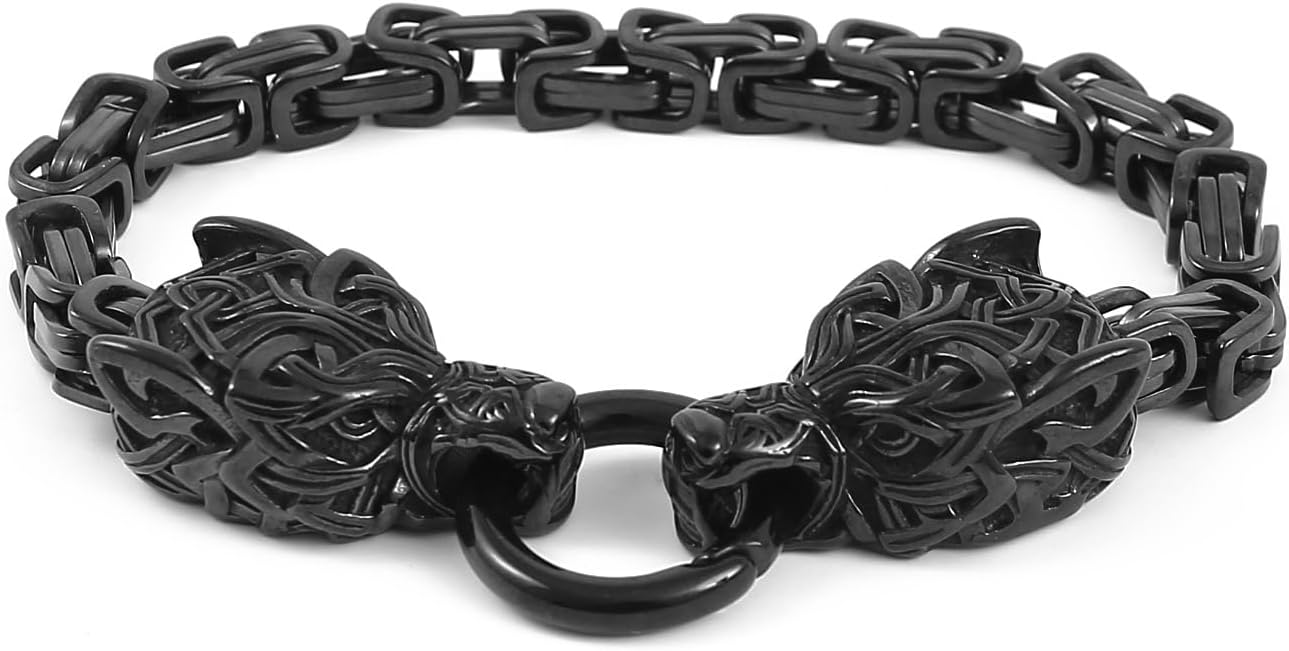 Viking Wolf Head Thor’s Hammer Pendant Necklace – Stainless Steel Norse Amulet Jewelry for Men, Nickel-Free, Gift Box Included