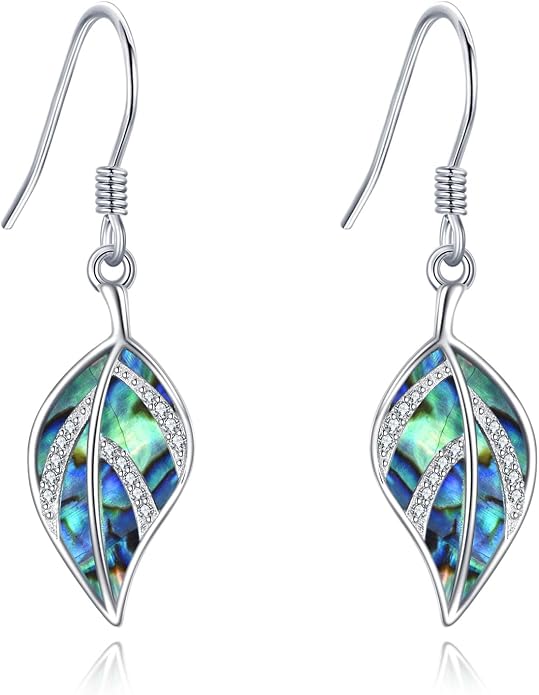 VONALA Abalone Shell Filigree Earrings 925 Sterling Silver Half Butterfly/Dragonfly Teardrop/Long/Vintage Abalone Shell Drop Dangling Earrings Bohemian Jewelry Gifts for Women