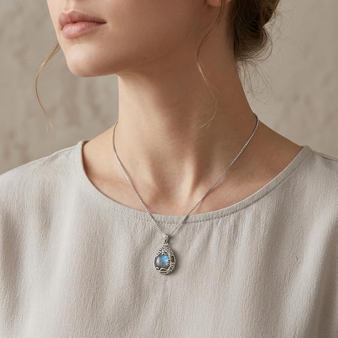 Teardrop Moonstone Necklace for Women Tree of Life/Filigree Birthstone Pendant Necklace Jewelry