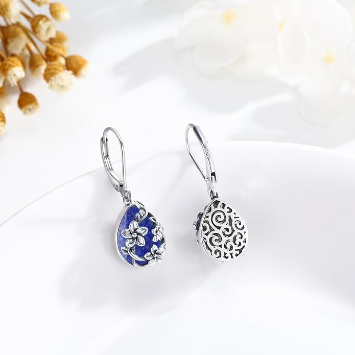 Flower Earrings 925 Sterling Silver Flower Teardrop Leverback Dangle Earrings Jewelry Gifts for Women Girls